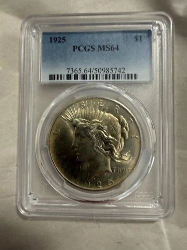 New Listing1925 Peace Silver Dollar PCGS MS64 Beautiful Coin