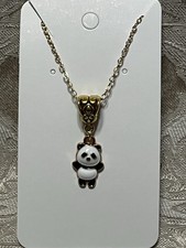 Adorable Cartoon Panda Bear Whimsical Charm Pendant Gold Fashion Necklace 18”