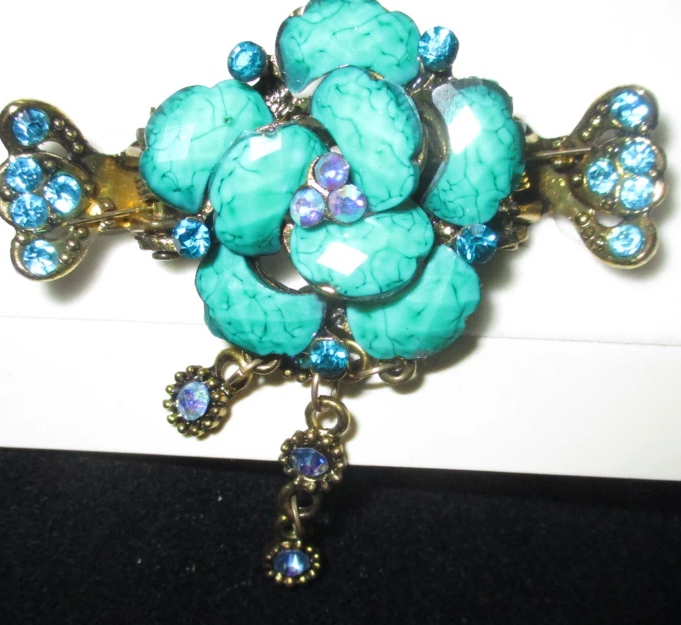 Joyería de moda nueva pinza para el pelo tono dorado y turquesa. Caja de regalo Foto 3 de 3