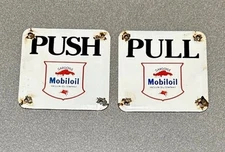 VINTAGE MOBIL SET DOOR PALM PUSH PORCELAIN SIGN GAS CAR TRUCK OIL MOTORCYCLE