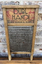 Vintage Columbus Washboard Co. Dubl Handi 18" Wood & Metal Pail Size Washboard