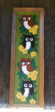 Vtg 4 Owls Completed Latch Hook Rug/Runner/Wall Hanging-46" long-Frame NOT Incl
