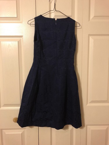 New York & Company Eva Mendes Solid Navy Geometric Fit and Flare Dress 0 NWT - Picture 3 of 4