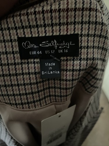 MISS SELFRIDGE Beige Check Double Breasted Lined Blazer Jacket Size 16 NEW - Picture 10 of 12
