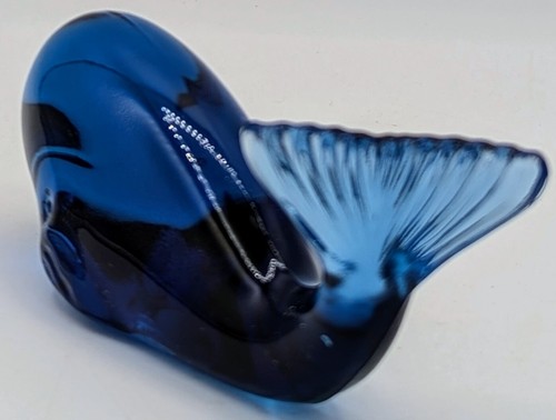 VTG Original Signed w Number FENTON Art Glass Cobalt Blue Whale Paperweight 5" - Picture 19 of 19