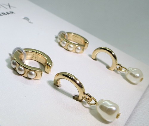SUGARFIX by BaubleBar Earring Bead Embellished Hoop Cuffs Gold Pearl Pomegranate - Picture 2 of 5