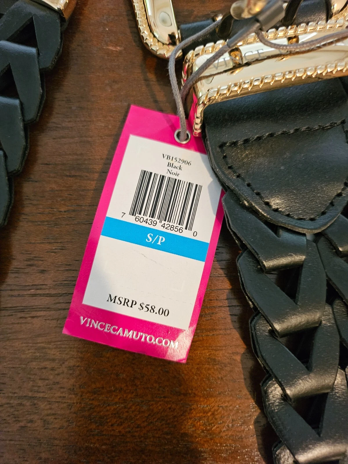 Vince Camuto Belt Sz Small Black Linked Woven With G Accent & Buckle NWT $58