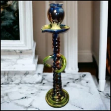 Antique English Arts and Crafts Bretby Style Pottery Mottled Glaze Candlestick