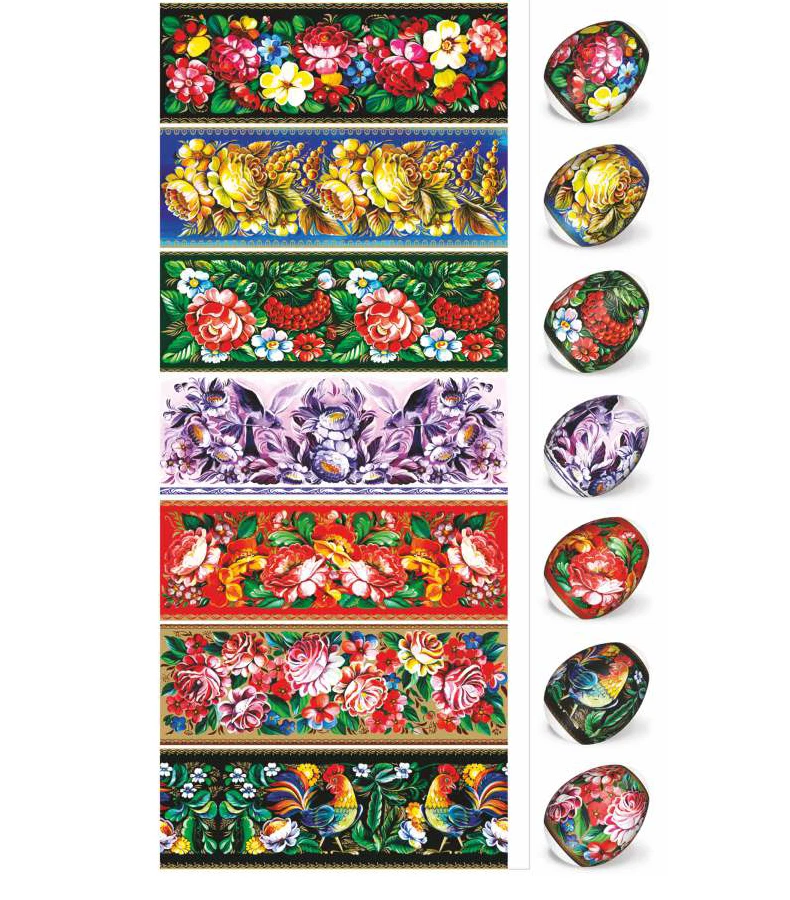 Easter Egg Wraps Flowers Petrykivka Heat Shrink Sleeves Decoration for 7 Eggs - Image 1 of 1