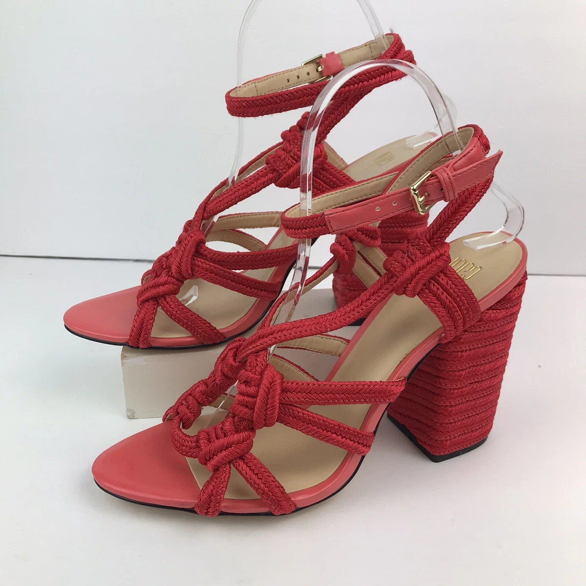 Cabi Women s 6012 Red Tiptoe Knotted Chunky Block Heel Sandals