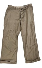 VTG 40s Mens Khaki Work Pants 34x27 Cotton Twill Gusseted Belt Loops Distressed