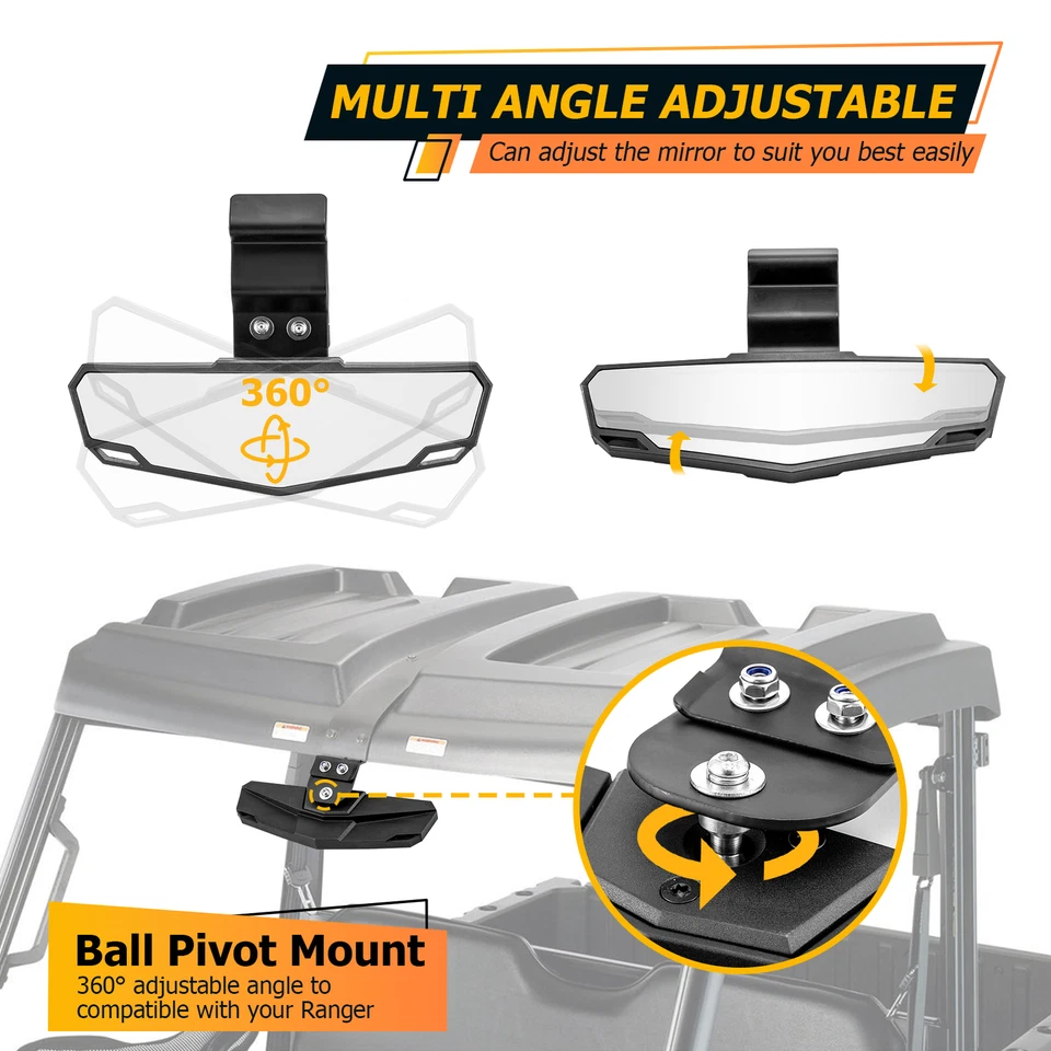 Espejo retrovisor central convexo para Polaris Ranger 570 XP 900 1000 2013-2025/tripulación Foto 4 de 4