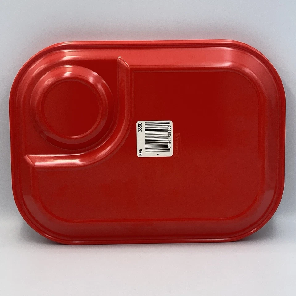 Vintage Rubbermaid 3850 Snack TV Tray Plate Cafeteria Camp Red 1980s Set Of 4 - Image 2 of 4