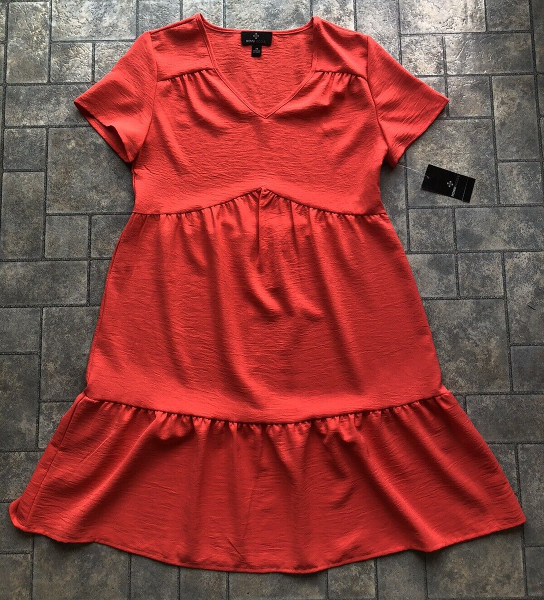 open lace back dress Come To Me Coral Orange Tiered Midi Dress main image 1