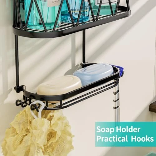 Shower Caddy over Shower Head, Rustproof & Waterproof Home Decor with A-Black