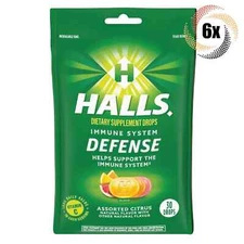 6x Bags HALLS Immune System Defense Citrus Flavor Cough Drops - 30 Drops Per Bag