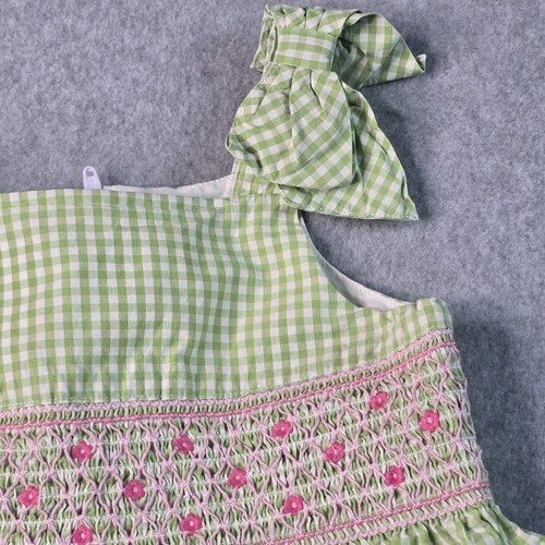 Gymboree Girls Light Green Gingham Plaid Dress 4 Tutu Lined Pink Smocked Easter - Picture 4 of 11