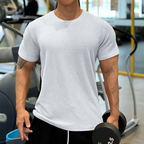 T-shirt sportiva uomo tinta unita manica corta antirughe top elastici - Foto 6 di 16