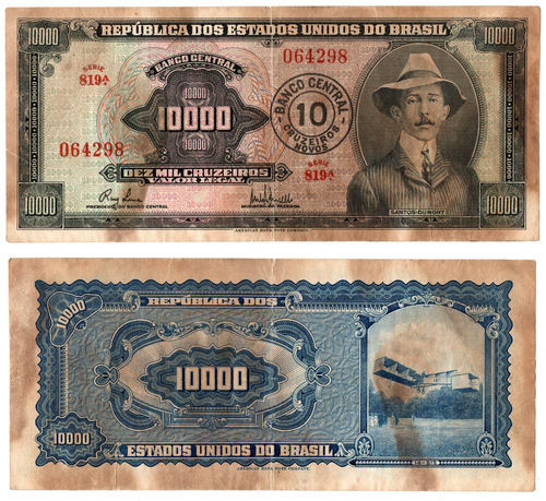 1967 ND Brasile P190a 10 Cruzeiros Novos su 10.000 Cruz. Hevily Circolato/Precoce