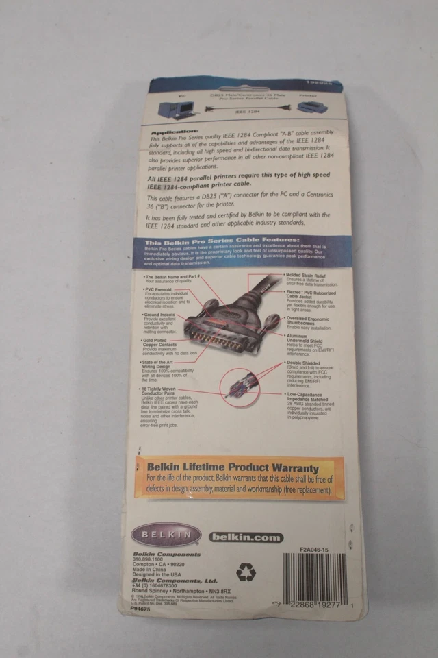 Belkin Pro Series IEEE 1284 15' High Speed Printer Cable-Parallel New EL3075 - Image 3 of 4