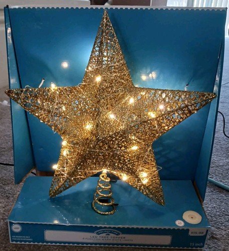 LED Star Christmas Tree Topper 15" Gold Holiday Time Lights Up Sparkles - Picture 4 of 8