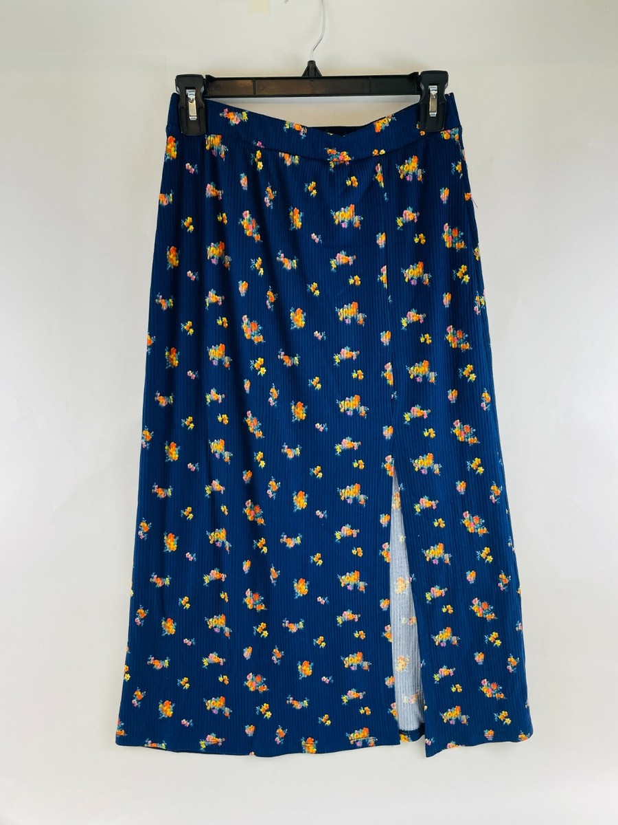 Good Luck Gem GLG Midi Skirt Women's Size M Navy Blue Floral