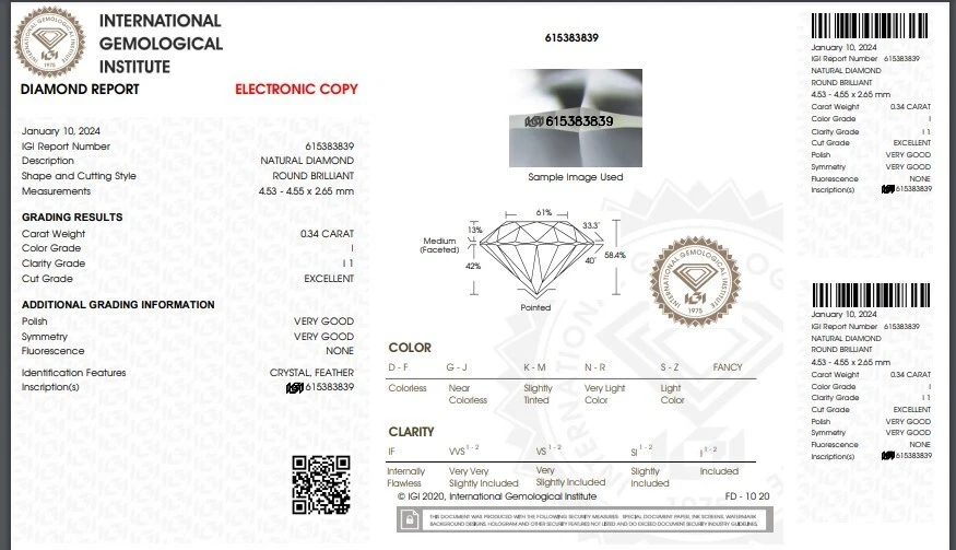 IGI CERTIFIED Earth Mined Natural Diamond 4.5 mm Brilliant Round Cut I/I1 Grade - Image 2 of 4