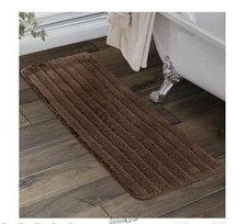 Ultra-Soft Runner Espresso Brown Bath Rug Textured Stripes Nylon 20''Wx60''L
