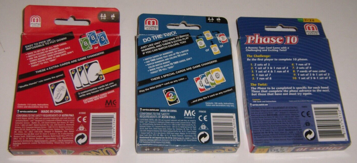 uno card games- phase 10 card game lot of 2 78206020016