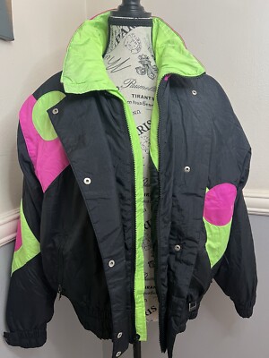 ジャケット・アウター TBPR x NEIGHBORHOOD Snails Puffy JKT Vtg 80s Neon Ski Womens Full Zip Puffy Jacket Size 14 By FERA