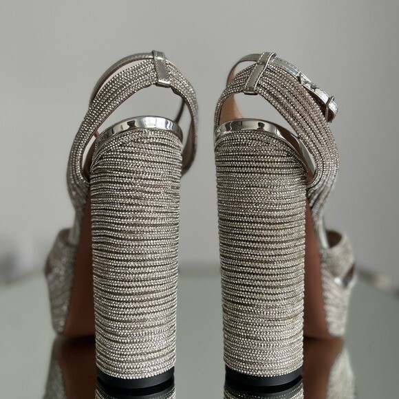AQUAZZURA Sundance 140 crystal-embellished metallic platform AQUAZZURA Sundance 140 crystal-embellished metallic platform