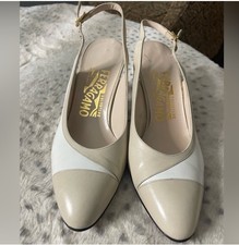 Vintage Salvatore Ferragamo Size 6B Ivory Pumps Quilted Cap Toe Leather