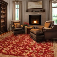 LoomBloom 12'x15'9" Red Hand-Knotted Peshawar Mahal 200 KPSI Wool Area Rug