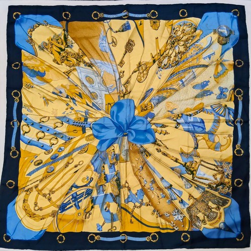 HERMÈS Carré 90 Soleil de Soie Silk Scarf Yellow Blue Vintage France