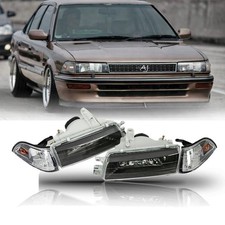 Headlight Black Lamp Set Leftright For 88-92 Toyota Corolla Sedan Ae90 Ee90-e92