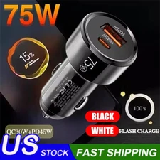 75W 2-Port USB C Fast Car Charger Block ,PD 45W Cable For All Cell Phone iPad