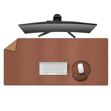 Brown Cork Leather Desk Mat 43.3 x 19.6 inch Large Waterproof Mouse Pad