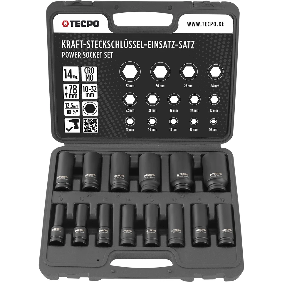 TECPO SCHLAGSCHRAUBER NÜSSE SW 10-32 mm KRAFT STECKSCHLÜSSEL NUSS-SET 1/2 ZOLL - Bild 2 von 4
