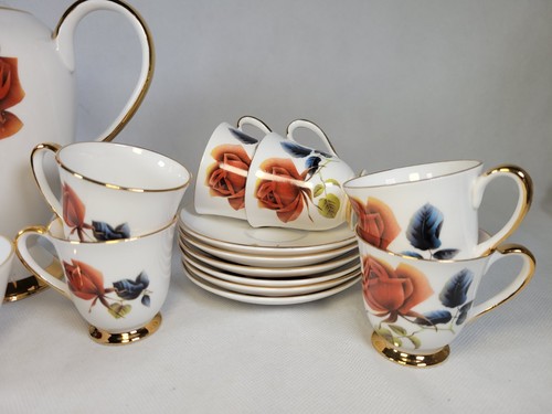 Tea Set Genuine Fine Bone China Vintage Rose Pattern England 15 Pieces Rare Prop - Picture 3 of 23