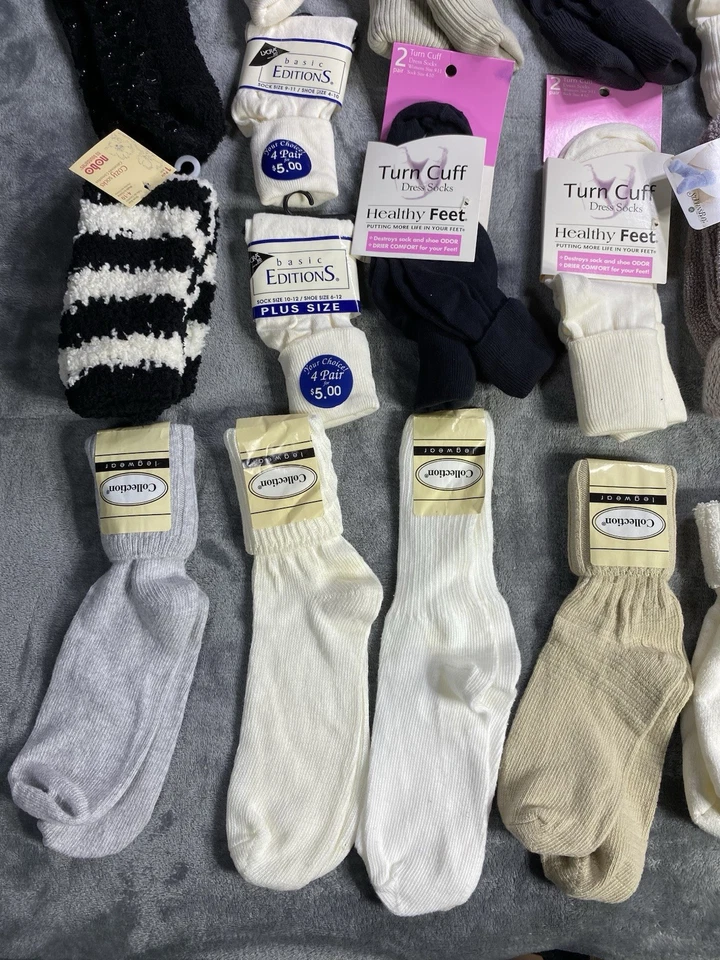 Vintage Socks Lot Of 28 Pairs Women’s 9-11 Cotton 90s Retro NEW Crew Slouch USA - Image 2 of 4