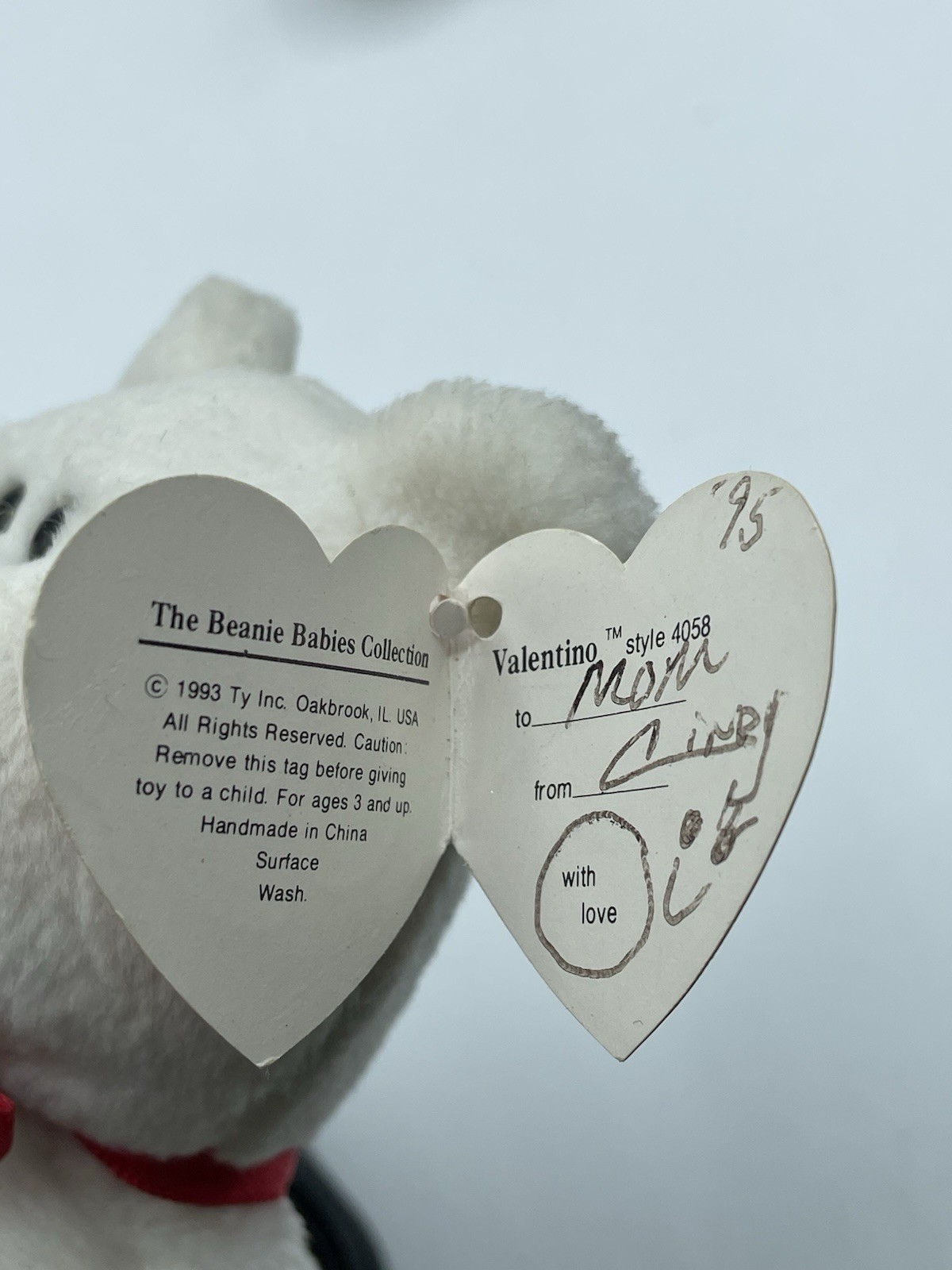 Vintage Ty 4058 Valentino Bear Beanie Baby 1993 With Tags thumbnail 9