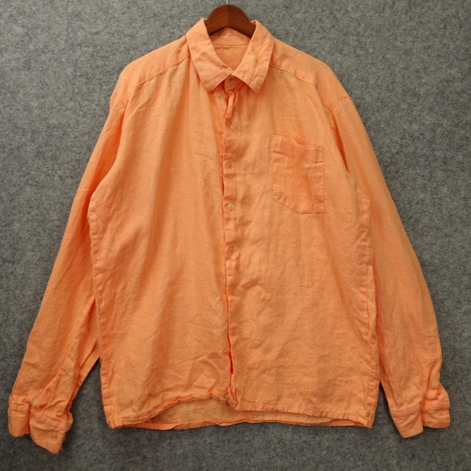 Orange Linen Button Up Shirt Mens XL Solid Light Peach Summer Basic Coastal