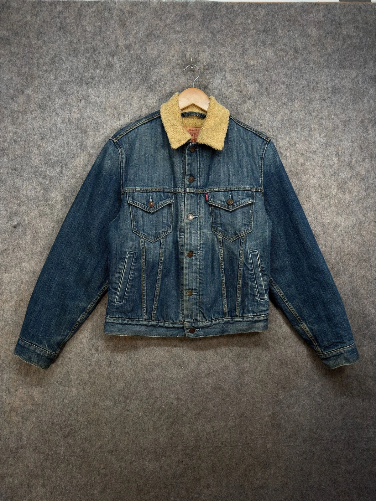 Levis Jacket Mens Size Small Blue 100% Cotton Denim Red Tab Sherpa Trucker 71550