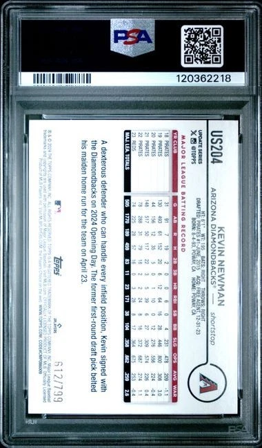 Holograma púrpura Topps 2024 #US204 Kevin Newman Diamondbacks/799 PSA 10 Foto 2 de 2