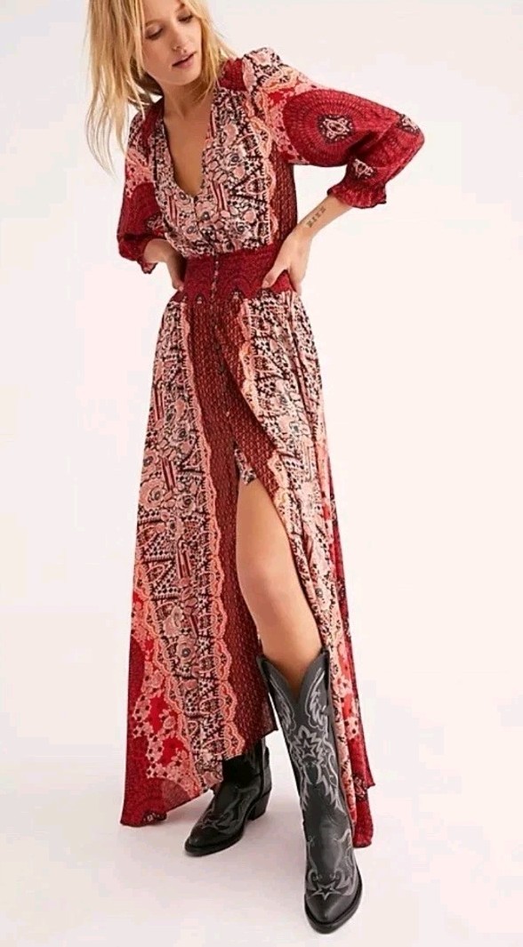 free people mexicali rose maxi dress Free People Mexicali Rose Maxi Dress Boho Size XS Peasant Bohemian