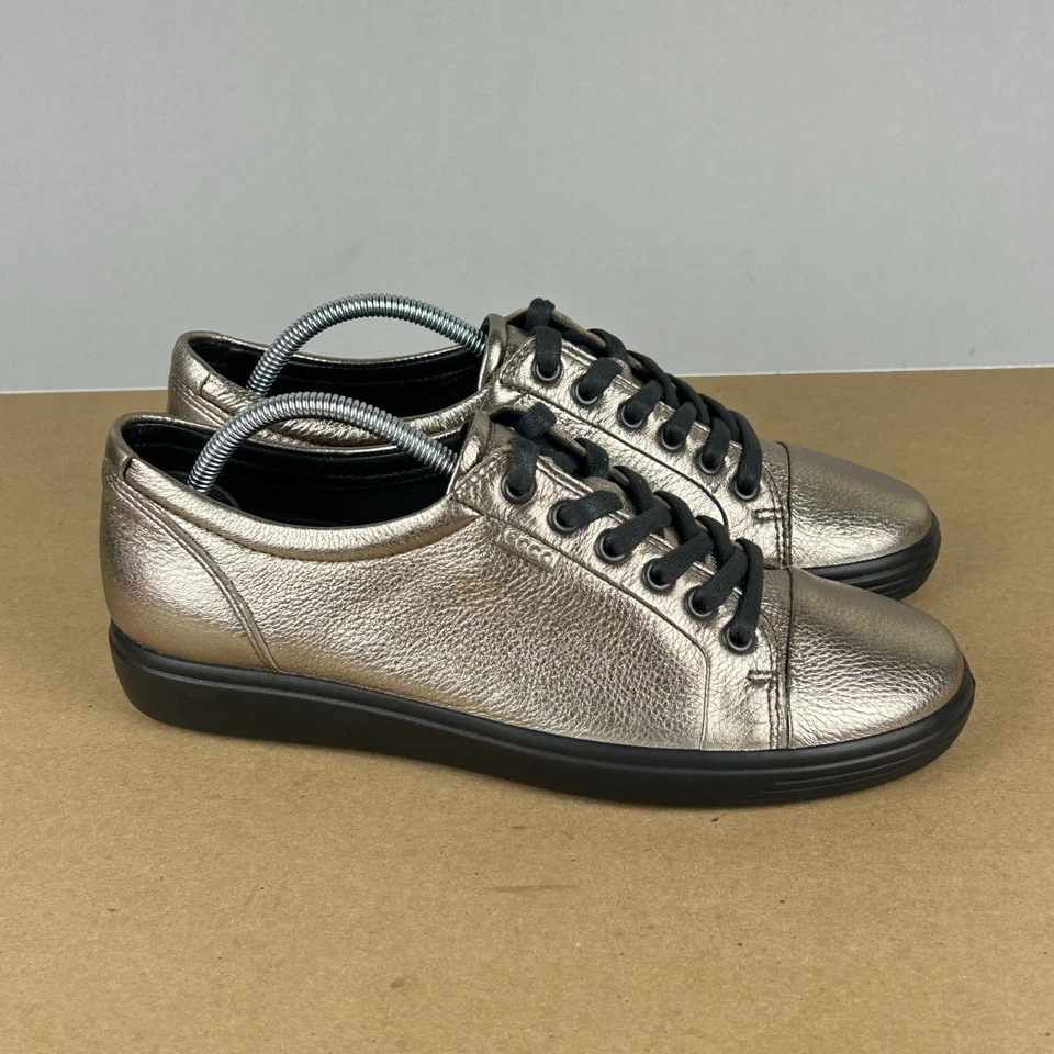 Ecco Soft 7 Metallic Casual Sneakers Womens 8/8.5 EU 39 Pewter Low Top Lace Up - Image 3 of 4