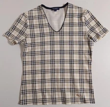 BURBERRY Plaid V Neck Short Sleeve T Shirt Size 1 Size: S #51586b