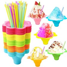 200Pcs 4oz Colorful Snow Cone Cups with Spoon 4oz, Multicolor