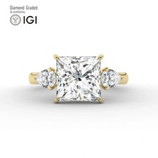 Princess Diamond Trilogy Ring 18k Yellow Gold Labgrown 5.70 Ct Solitaire