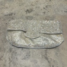 Vtg Ivory Pearl Sequin Bead Evening Clutch Fold over Bag Purse Snap "La Regale"